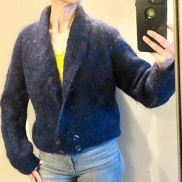 VTG SUE NEWELL HOLT RENFREW English Hand Knit Mohair Wool Blend Shawl Sz M/L - Picture 9 of 9
